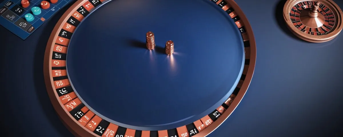 Tableta con una ruleta en línea vista desde arriba, fichas repartidas en pocas casillas y una regla de cobre al lado