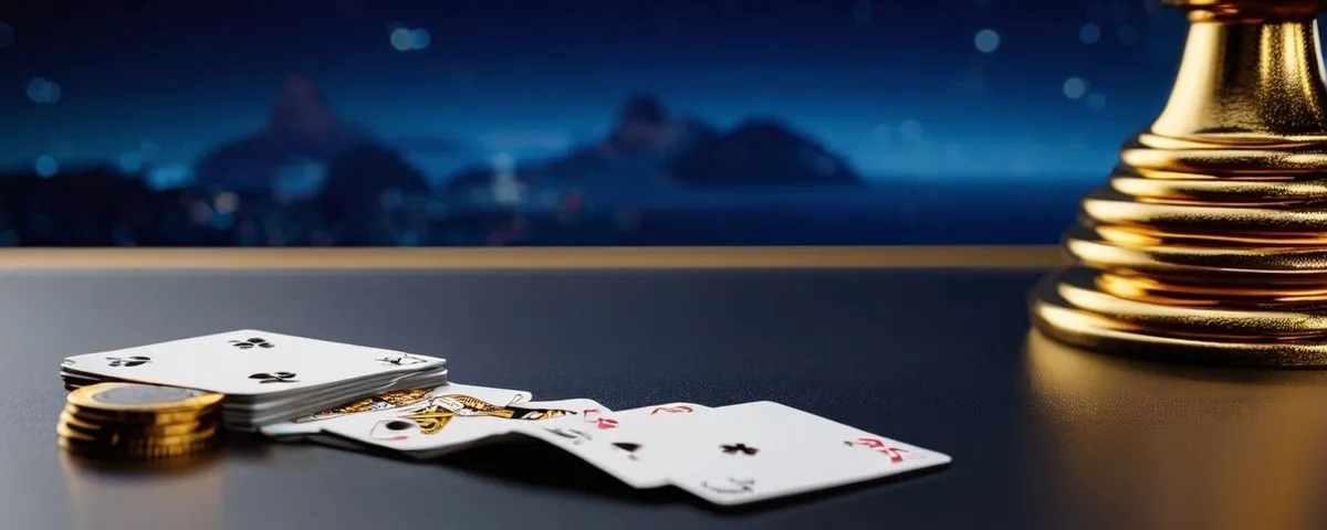 Mesa de blackjack en una laptop con dos cartas boca arriba y fichas plateadas sobre la mesa