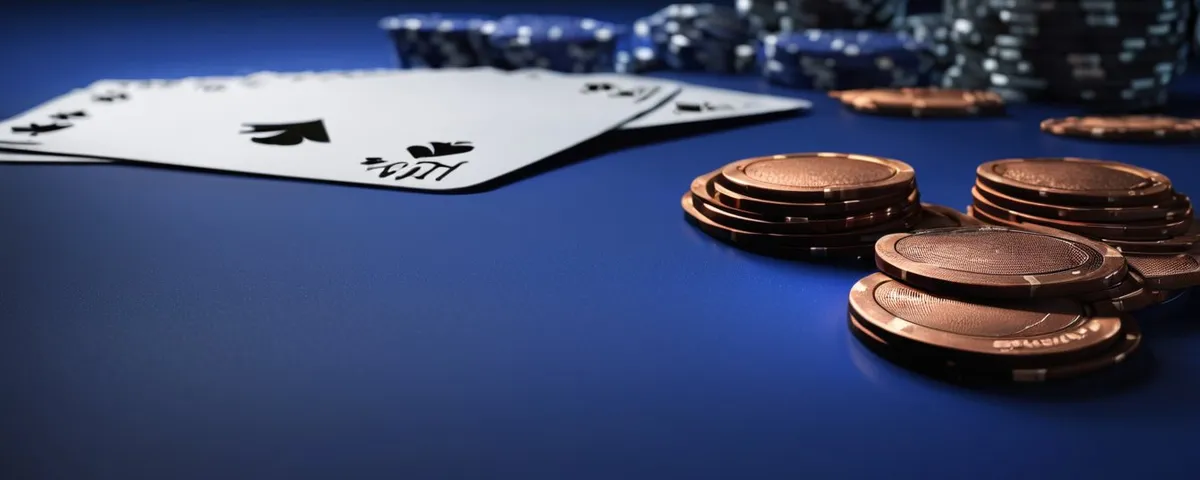 Laptop con una mesa de blackjack en línea, un sobre sellado y una balanza plateada con fichas en cada platillo