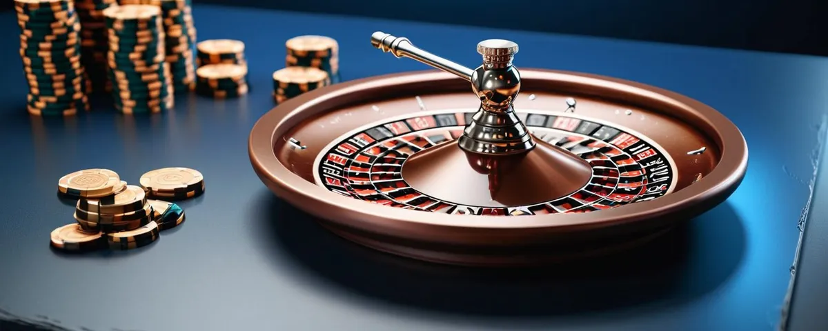 Teléfono con una ruleta en línea, una balanza de cobre con fichas en un platillo y monedas en el otro