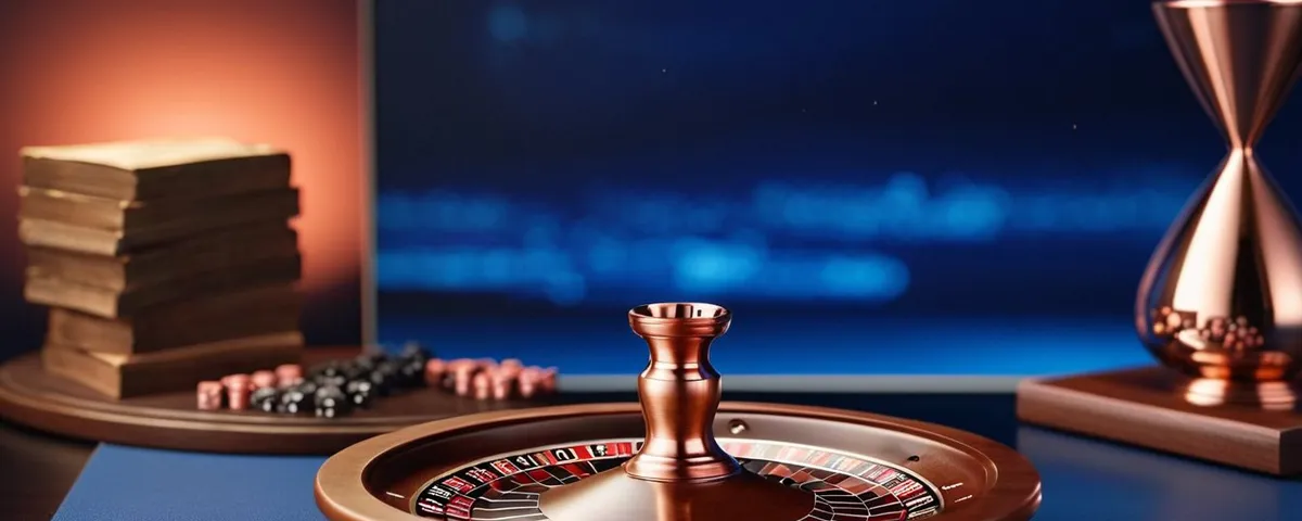 Tableta con una ruleta en línea, una tarjeta sin contacto en blanco y un calendario de escritorio de cobre sin números