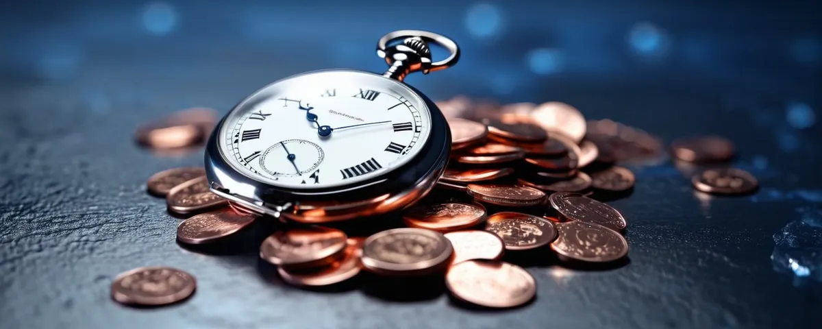 Teléfono con un casino en línea junto a un reloj de bolsillo plateado y fichas de cobre sobre una mesa de pizarra