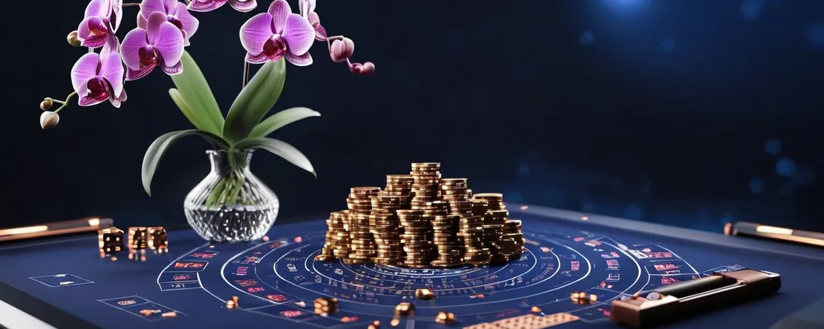 Tableta con una mesa de ruleta en vivo, cartas abiertas en abanico y cubos de cristal iluminados