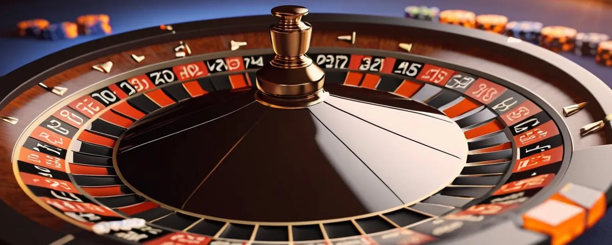 Tableta con una ruleta en línea rodeada por un anillo de progreso y pilas de fichas que suben en escalones