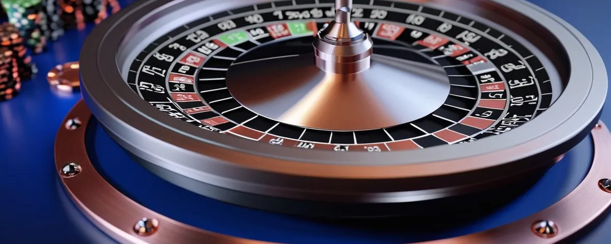 Laptop con una ruleta en línea, un cronómetro plateado y una fila de fichas de cobre ordenadas como días